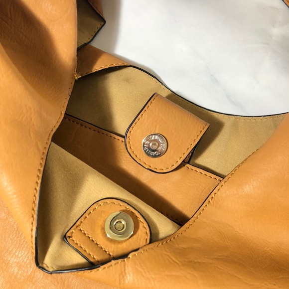 Tan Brown Faux Leather Hobo Shoulder Bag Purse - Picture 4 of 8